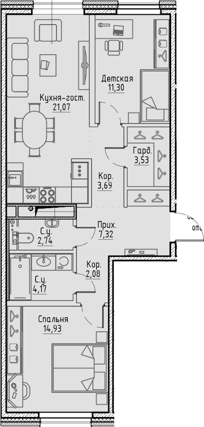 2-комнатная квартира 70.83 м², 4/7 эт., ЖК «LEGENDA Сампсониевский 32»